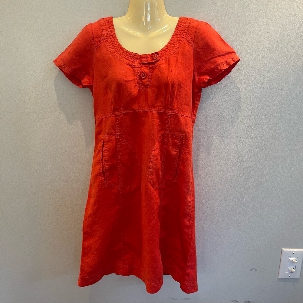 Maeve By Anthropologie Womens Orange Linen Short Sleeve Dress Size 2 Beach
